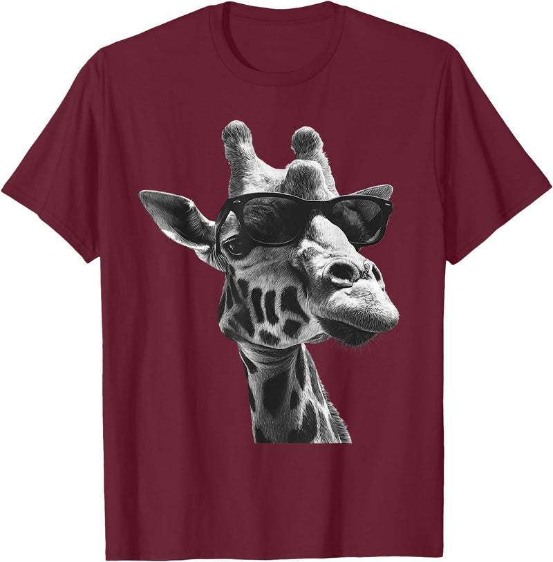 Safari Animal Art Giraffe with Sunglasses Wildlife Safari Giraffe Animal Lover T-Shirt - Burgundy