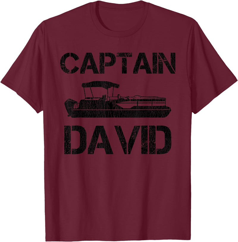 Custom Boat Captain Personalized Name Designs Captain David Pontoon Personalized Boat Name Fishing Trip T-Shirt - Burgundy