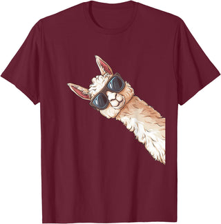 Ällamaco. Llama Alpaca Lama Sunglasses T-Shirt - Burgundy