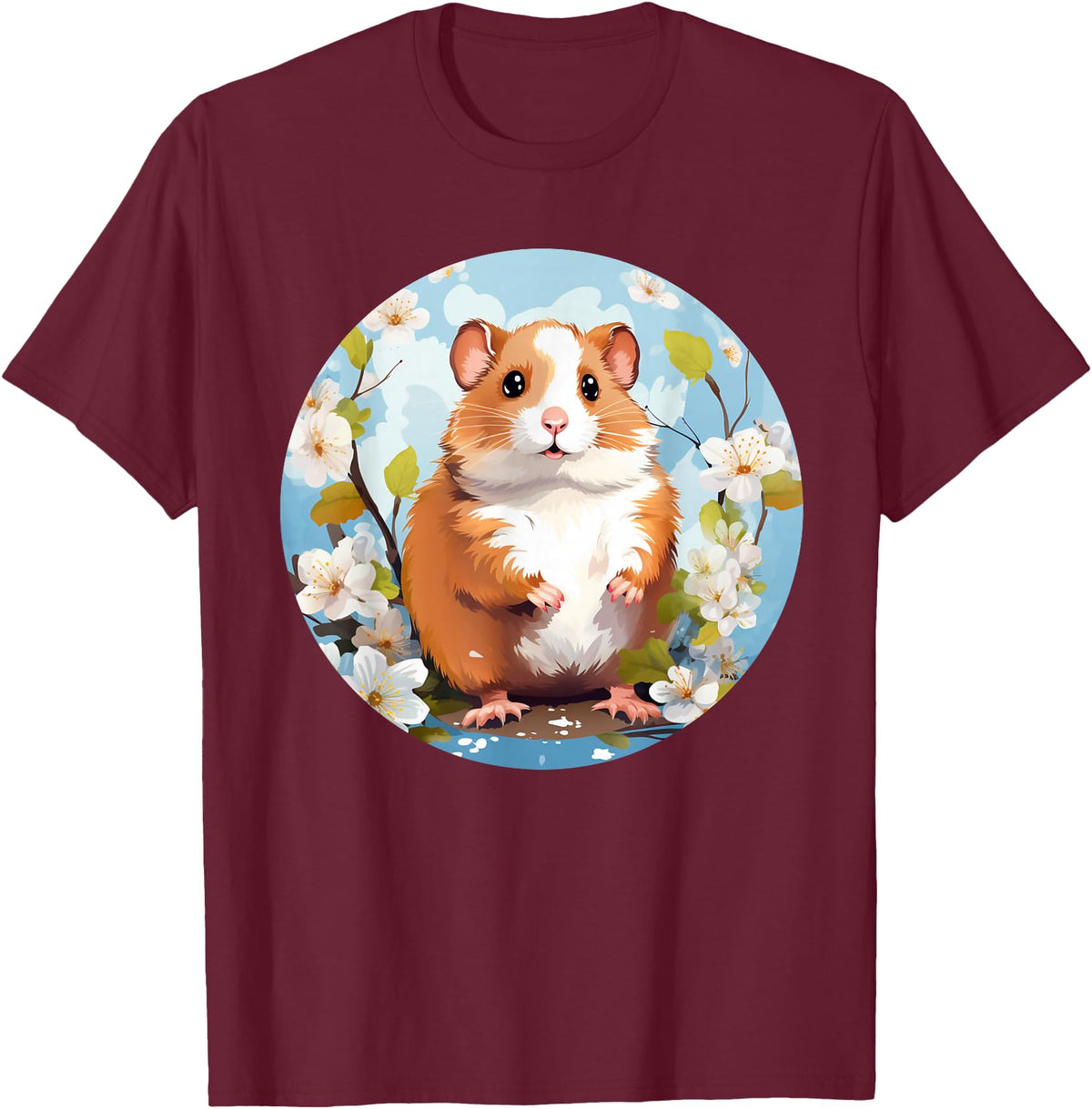 Cool Spring Flowers with Hamster for Season Lovers T-Shirt - Burgundy