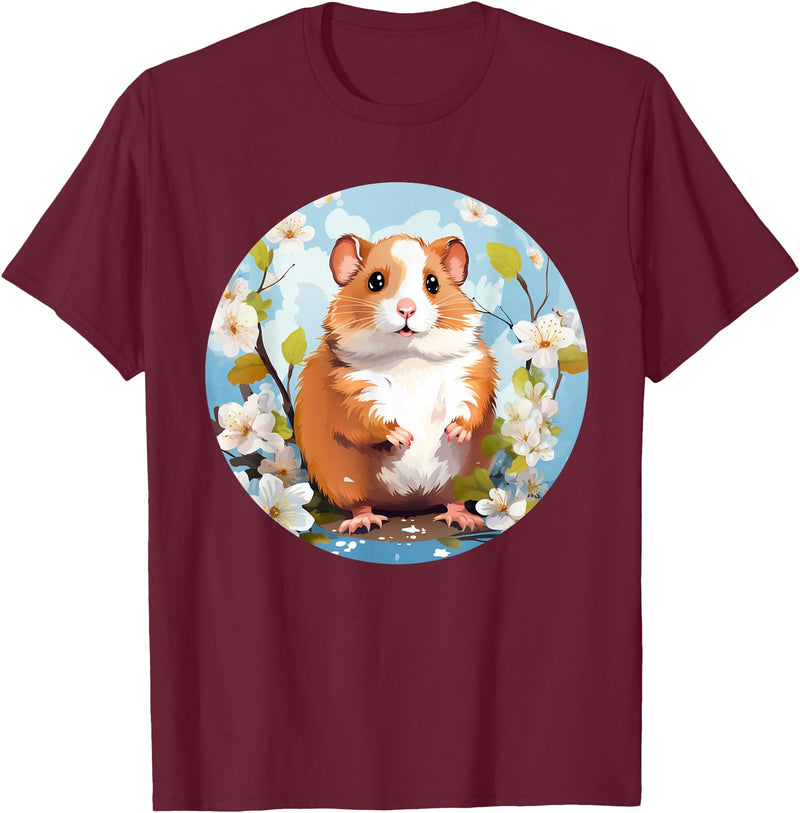 Cool Spring Flowers with Hamster for Season Lovers T-Shirt - Burgundy