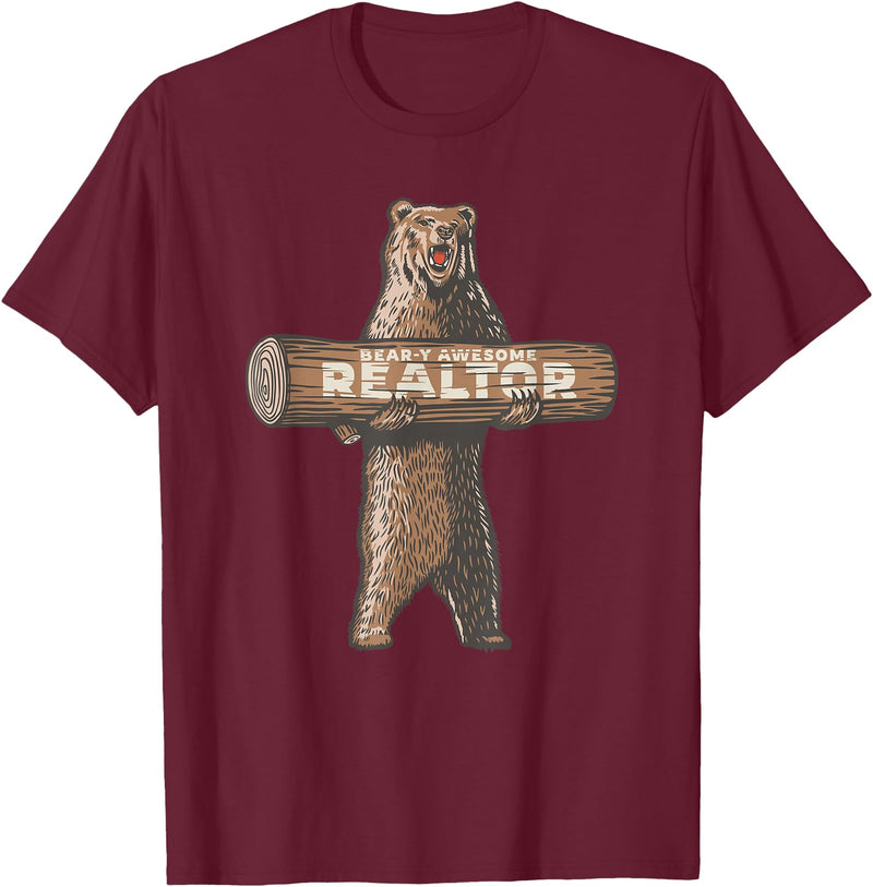 Cartba Real Estate Co. Bear-y Awesome Realtor Funny Real Estate Agent Saying T-Shirt - Burgundy