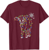 Cow Christmas Light Tree Cow Xmas Snow Lover T-Shirt - Burgundy