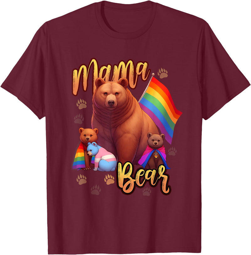 Mom Hugs Proud Mama Mom Bear LGBT Gay Pride LGBTQ Flag T-Shirt - Burgundy