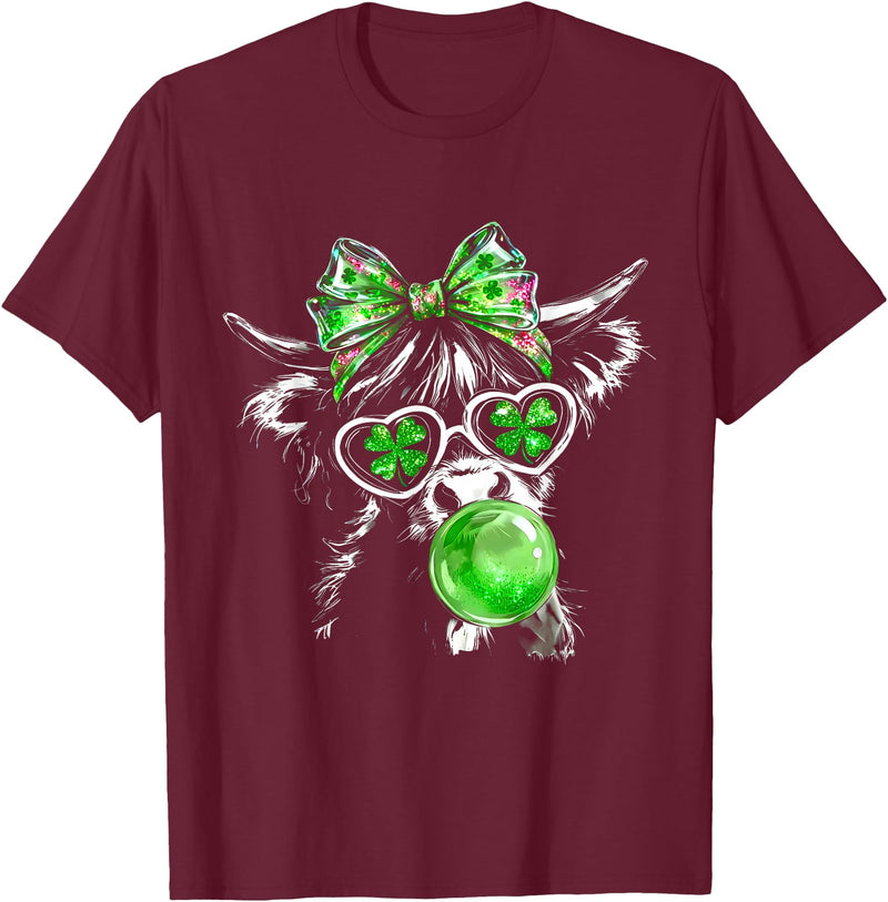 Funny St Patrick’s Day Shamrock Irish Cow Lover Coquette Highland Cow St Patrick’s Day Lucky Irish Cow Lover T-Shirt -