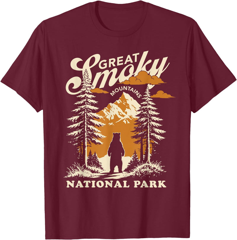 National Parks Outdoors Travel Designs Great Smoky Mountains National Park Bear T-Shirt - Burgundy