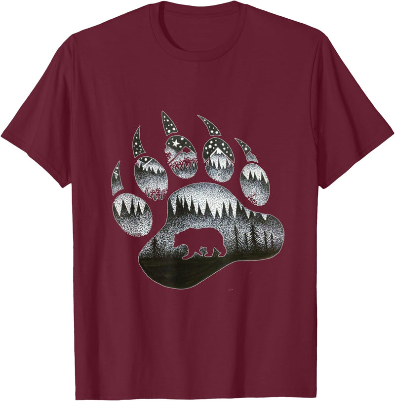 One Nature Designs Touching Ghost of the Spirit Bear Paw T Shirt T-Shirt - Burgundy