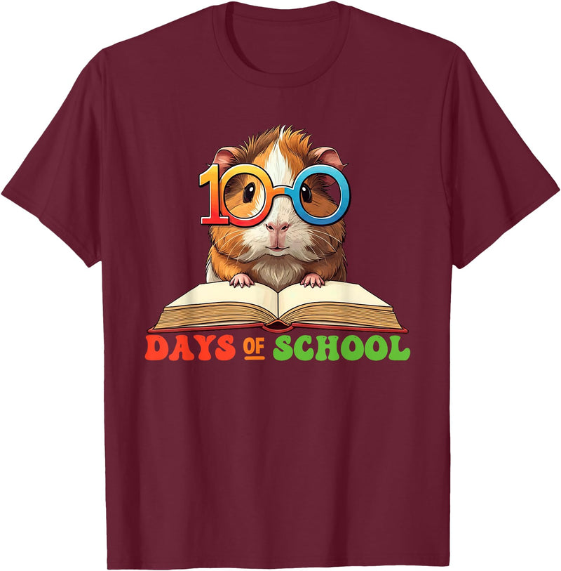 Guinea Pig Lovers 100 Days Of School Costume Kids Funny Guinea Pig 100th Day Of School Teacher Womens Mens T-Shirt - Burgundy