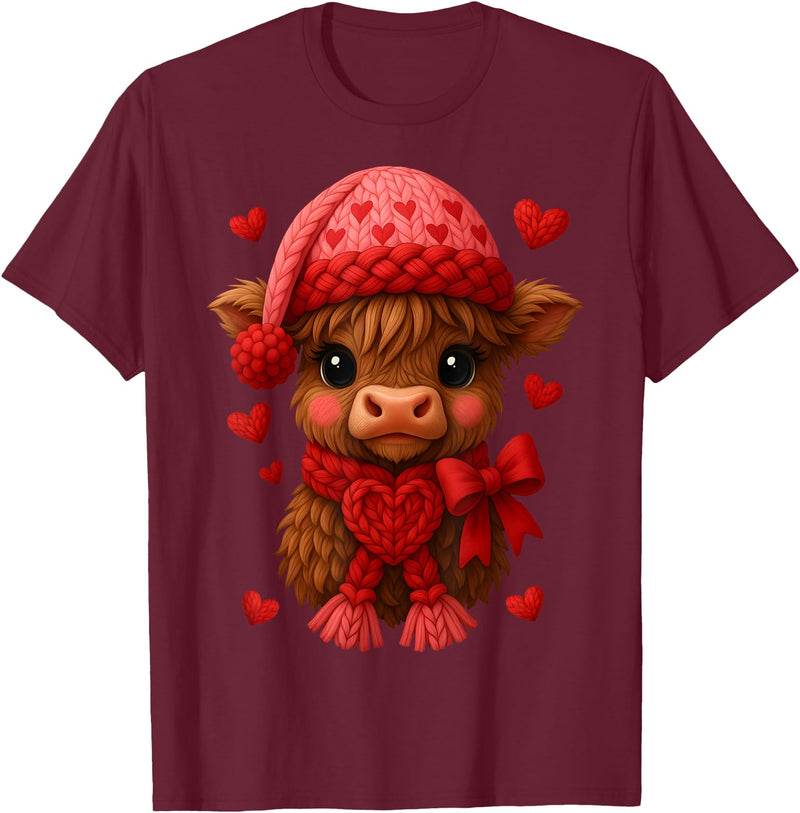 Coquette Bow Highland Cow Valentine Women Girls. Highland Cow Valentines Day Funny Hearts Valentine Cow Women T-Shirt -