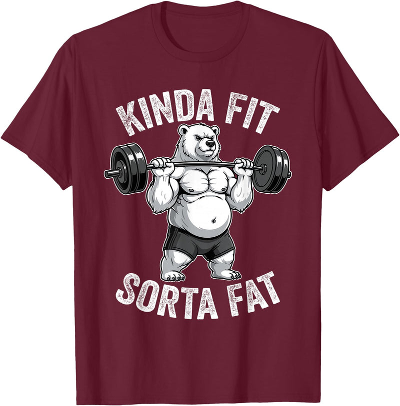Iron Jungle Apparel Kinda Fit Sorta Fat Polar Bear Gym Weightlifting Workout T-Shirt - Burgundy
