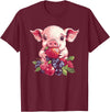 Cute Pig Eating Strawberries And Berries Fun Adorable Pig With Strawberries And Berries T-Shirt - Burgundy