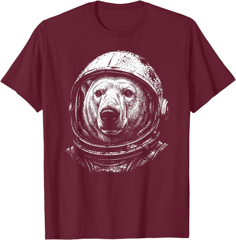 Funny Polar Bear Astronomy Space Retro Astronaut Polar Bear Lovers Space Galaxy T-Shirt - Burgundy