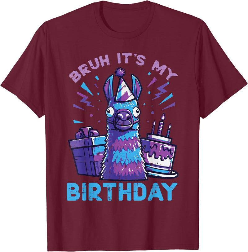 Birthday Party Shirts For Men Women Kids Bruh Its My Birthday Llama Pinata Bday Party Men Women Kids T-Shirt - Burgundy