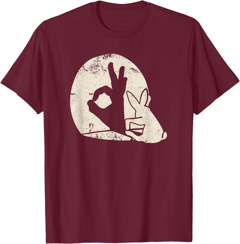 Rabbit Hand Shadow Puppet Bunny Animal Shadow T-Shirt in Burgundy
