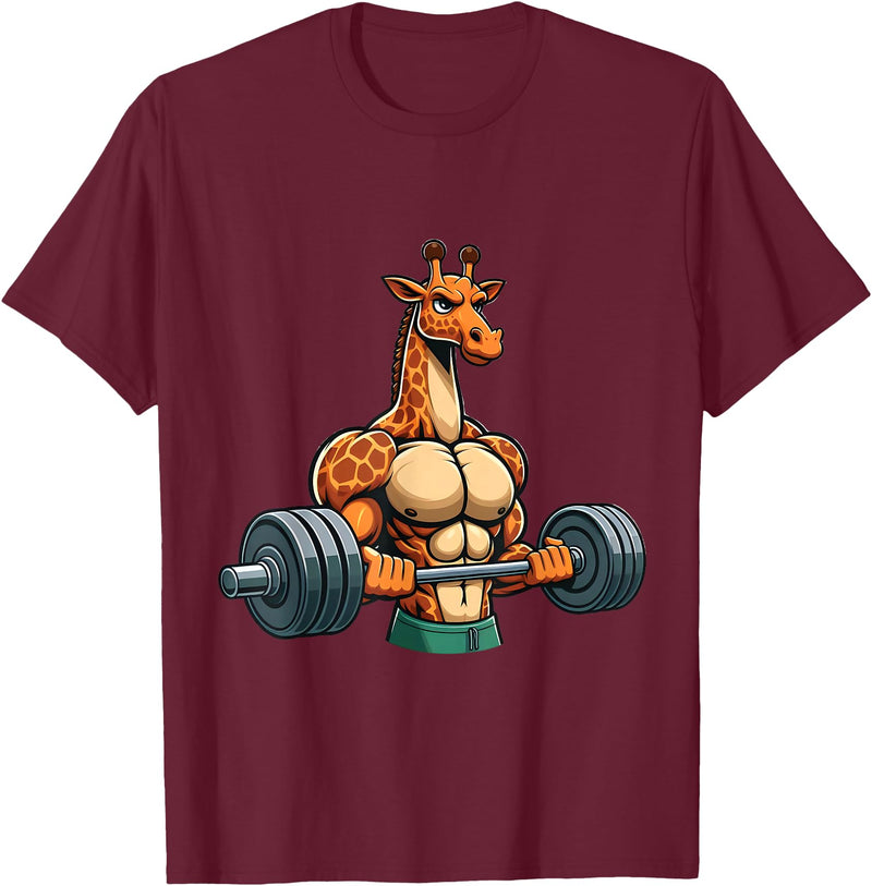 Giraffe Lovers Weightlifting Bodybuilder Gym Funny Giraffe Gym Weightlifting Fitness Workout Deadlift T-Shirt - Burgundy