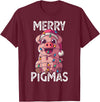 The Weird Shop Merry Pigmas Pig Christmas Santa Pig Xmas Lights Farmer Gift T-Shirt - Burgundy
