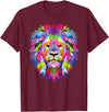 Color Critters Cute Rainbow Lion Head Vibrant Jungle Lion Celebration T-Shirt - Burgundy