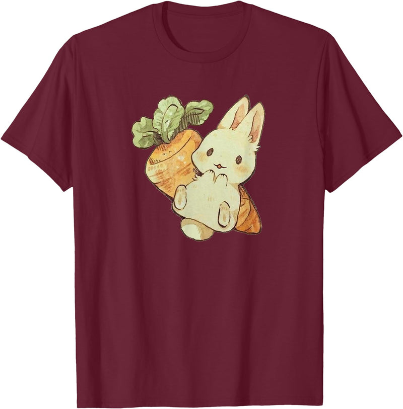 Cute Watercolor Kawaii Kids Girls Women Carrot Bunny Lover Hoodie in Burgundy