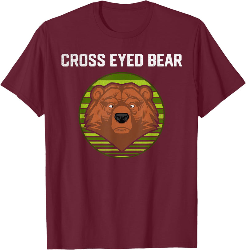 Moose Bronco Funny Cross Eyed Bear Animal Graphic T-Shirt - Burgundy