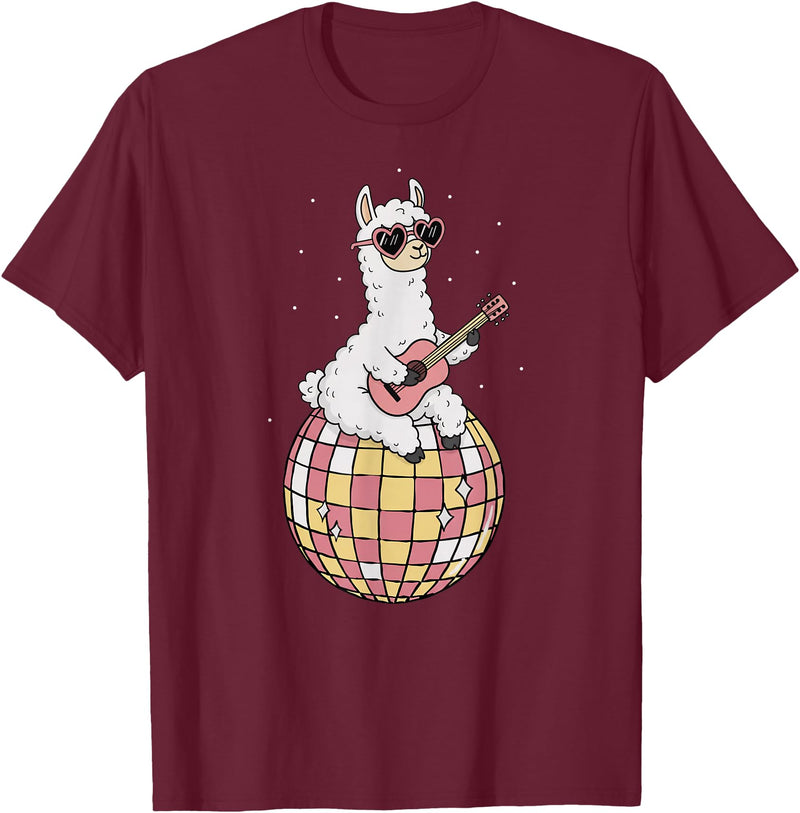 DiscoballAxis1 Funny Llama Disco Dancing Ball Groovy Retro 80s Costume T-Shirt - Burgundy