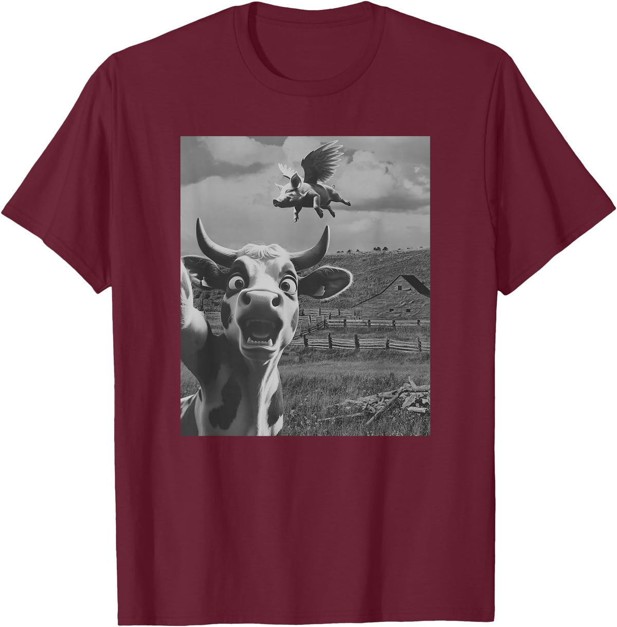 When Pigs Fly Pig Lover Designs Apparel Gifts Cow Selfie With Flying Pigs Fly Funny Gift for Men Women Kid T-Shirt - Burgundy