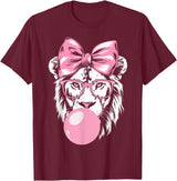 Lion Bubblegum Lion Wearing Glasses and Blowing Pink Bubble Gum T-Shirt - Burgundy
