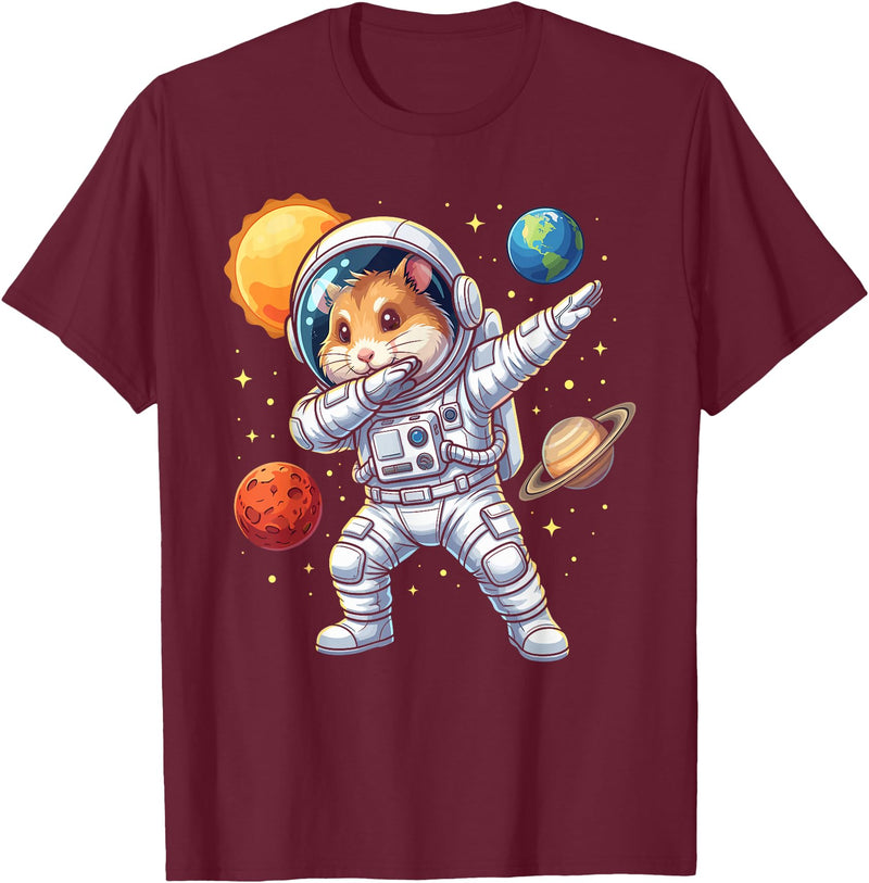 Hamster Astronaut Dabbing Funny Space Animal for Kids T-Shirt - Burgundy