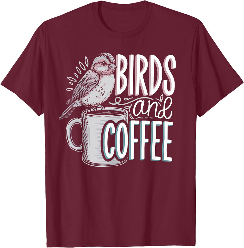 Finch Owner Gifts & Bird Lover Tees Birds And Coffee I Love Birds T-Shirt - Burgundy