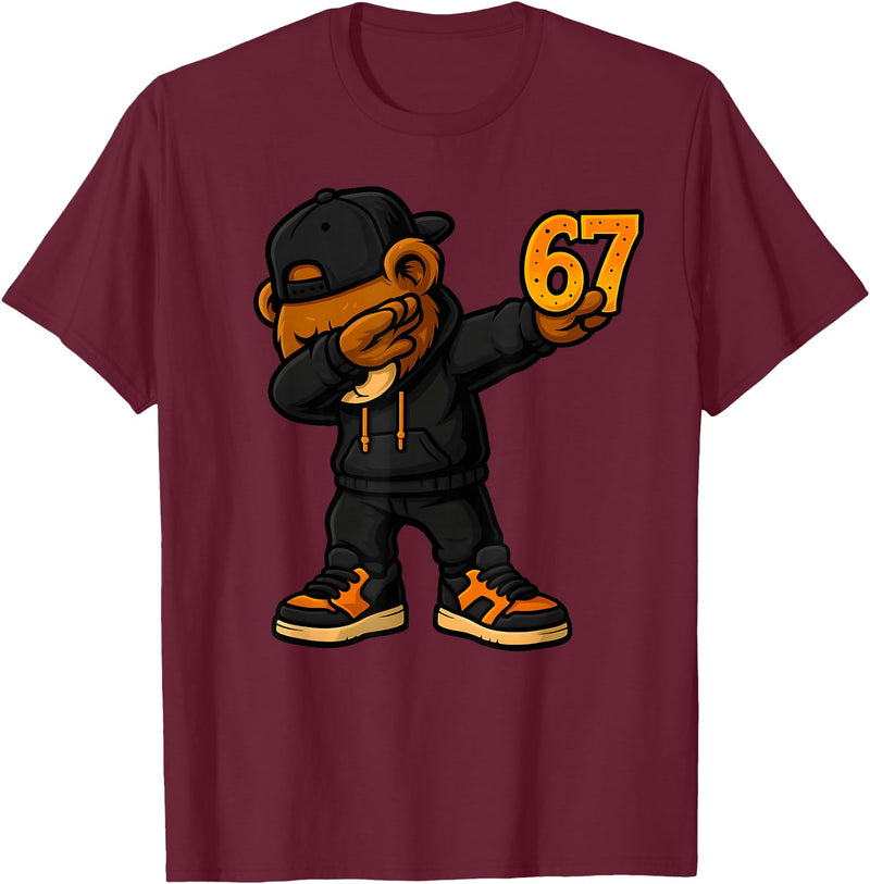Funny Hip Hop Teddy Bear Six Seven Meme Designs Dabbing Teddy Bear 67 Meme Funny Brainrot Hip Hop Kids Boys T-Shirt - Burgundy