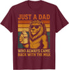 Lion Papa Funny Fathers Day Dad Husband Apparel Vintage Lion Just A Dad Who Always Came Back With The Milk T-Shirt - Burgundy