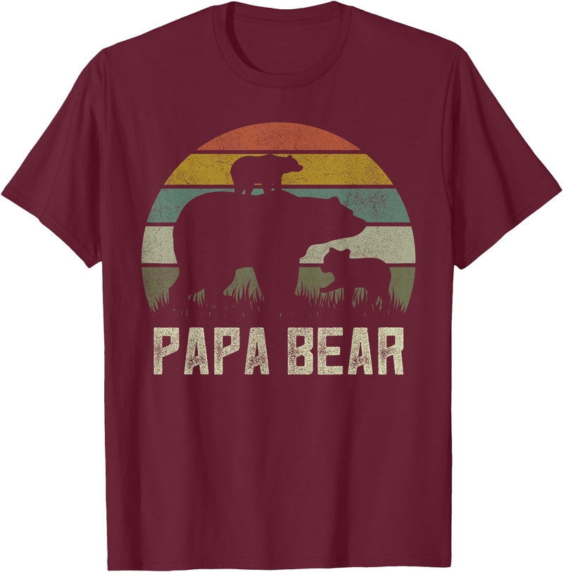 Bear Cubs Family Matching Gifts & Shirts Clothing Funny Papa Bear Shirts, Cub 2 Kids Fathers Day Grandpa T-Shirt - Burgundy