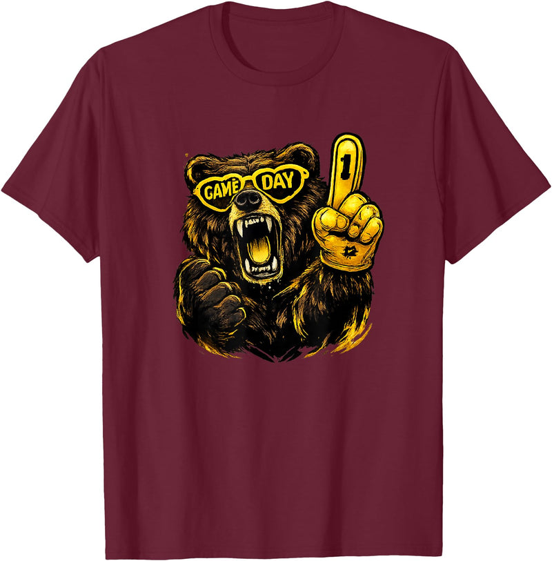 Cool Hockey Lion Game Day Sports Gift Funny Hockey Bear Game Day Vintage Shirt for Fans T-Shirt - Burgundy