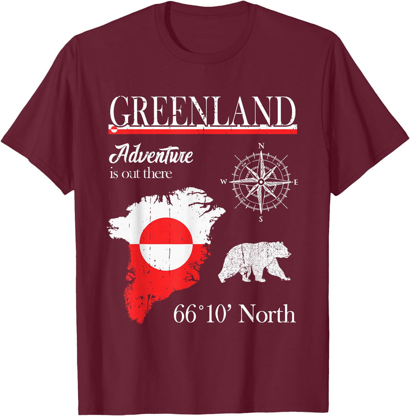 Greenland Nordic Hiking Camper Polar Circle Greenland - Adventure is Out There - Greenland Flag T-Shirt - Burgundy