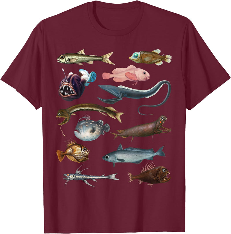 Educational Science Ideas Deep Sea Fish Ocean Biology & Marine Science Educational T-Shirt - Burgundy