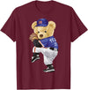 BERSLL Cute Teddy Bear Baseball Jug Sweatshirt T-Shirt - Burgundy