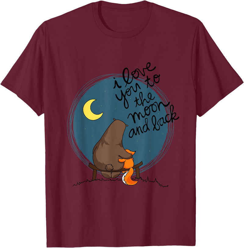 Little Squirrel Designs Cute I Love You To The Moon And Back Bear & Squirrel T Shirt T-Shirt - Burgundy