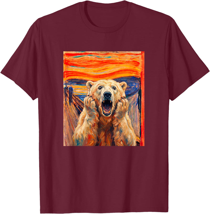 Polar Bears Polar Bear the scream meme The Scream Art Funny Polar Bear Meme T-Shirt - Burgundy