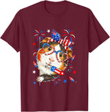 Rodent 4th Of July Costume Guinea Pig Sunglasses US Flag Bow Tie Fireworks 4th July T-Shirt - Burgundy