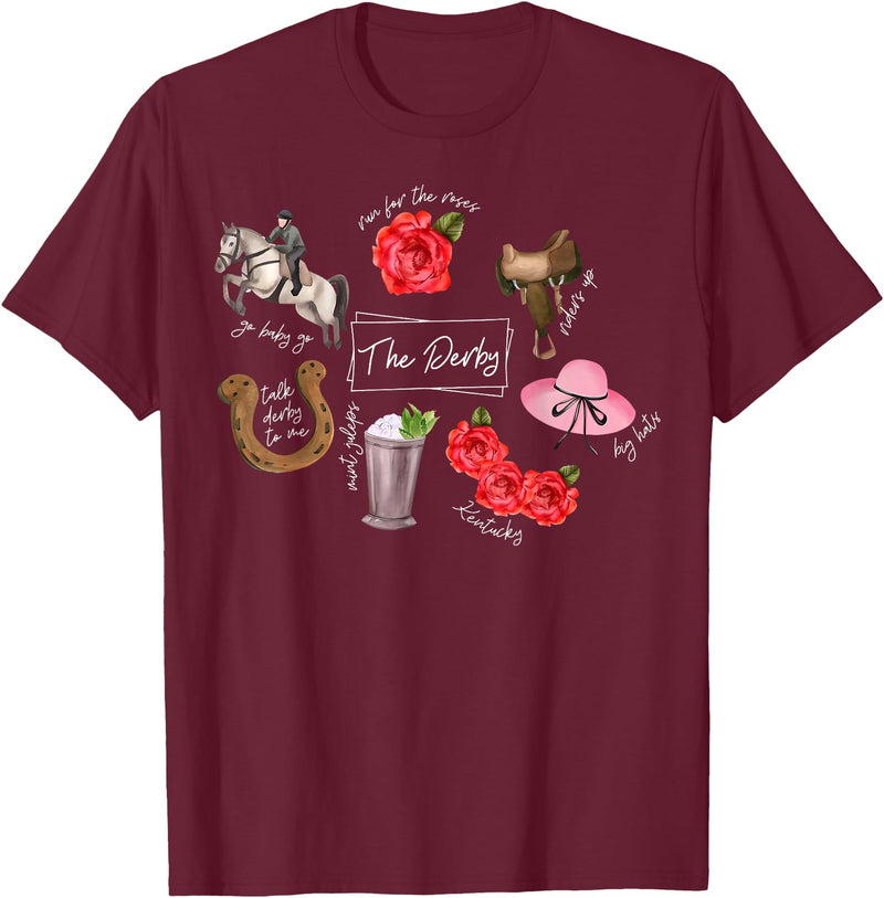 Horse Racing Derby Day Men Women Kids Gifts Horse Racing Doodles Derby Day Funny Silks Jockey T-Shirt - Burgundy