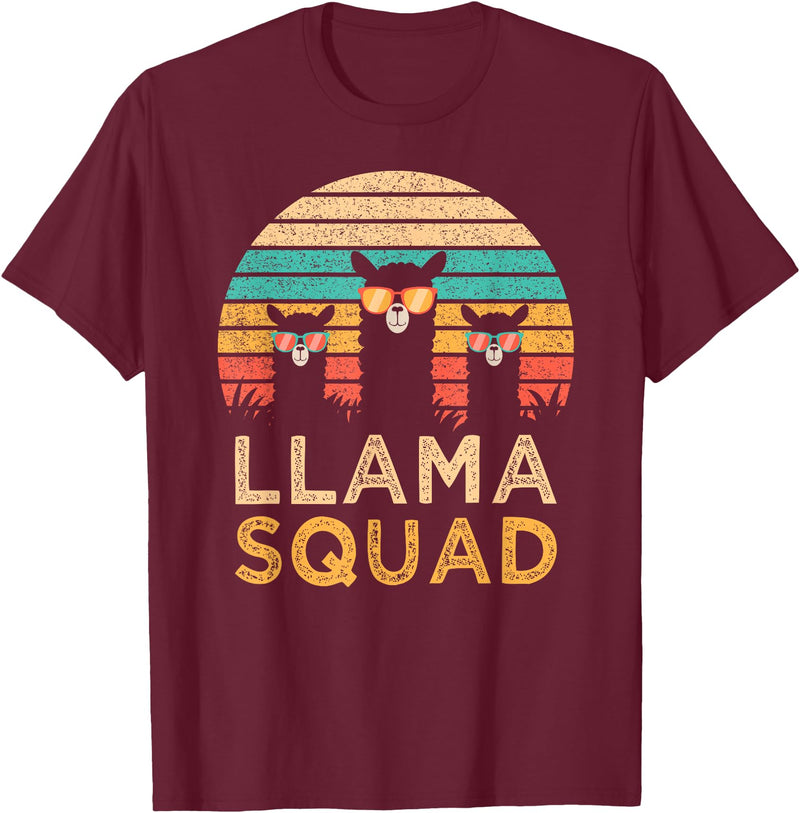 Llama Squad With Glasses Funny Funny Llama Squad Sunglasses Cool Llamas Vintage Gift T-Shirt - Burgundy