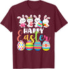 Happy Easter 2026 Cute Bunny Rabbit Easter Day Women Girls T-Shirt in Burgundy