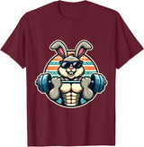 Happy Easter Bunny Rabbit Lifting Weights Training Muscular T-Shirt - Burgundy
