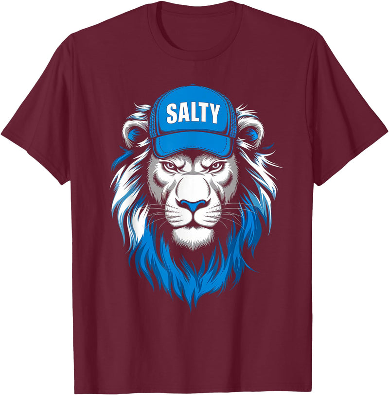 I Liked The Lions Before It Was Cool Tees Blue Lions Salty Wearing Hat Salty Cool Lions Strong Lions T-Shirt - Burgundy
