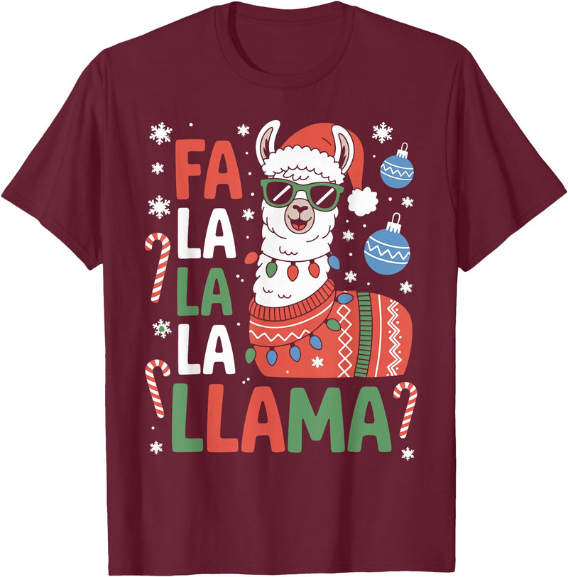 Festive Animal Christmas Funny FA La La La Llama Christmas Holiday Animal Design T-Shirt - Burgundy