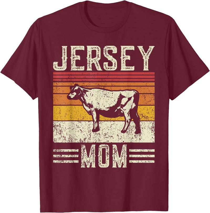 Retro Jersey Gift for Women & Farmer Best Cow Mom Women - Vintage Cattle Jersey T-Shirt - Burgundy