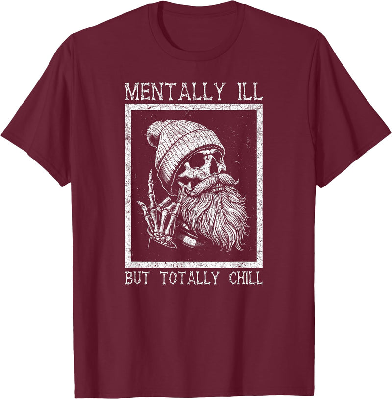 Spooky Vibes & Horror Humor Lovers Design Funny Halloween Creepy Bearded Skull Quote T-Shirt - Burgundy