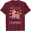 Llama Shirt Kids Girls Toddler Just A Girl Who Loves Llamas T-Shirt - Burgundy
