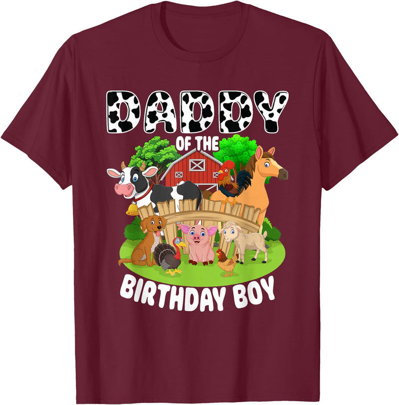 Matching Farm Theme Birthday Shirts By PDQA Daddy of The Bday Boy Farm Animals Matching Farm Theme T-Shirt - Burgundy