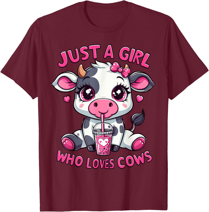 Cute Cow Lover Cow Just A Girl Who Loves Cows T-Shirt - Burgundy