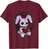 Creepy Cute Bunny Goth Heart Spiderweb Alt Pastel Rabbit T-Shirt in Burgundy
